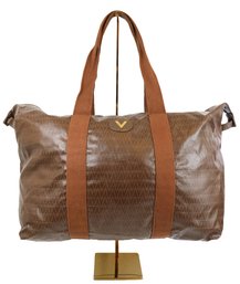 Valentino PVC Soft Tote X Large Brown Signature Print Travel Bag