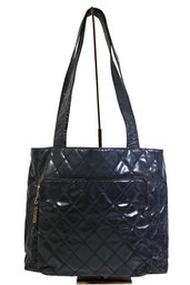 Chanel Black Patent Leather Quilted Tote Bag Purse