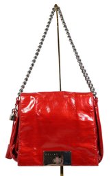 Celine Red Patent Leather Turnlock Flap Chain Bag Purse Shoulderbag