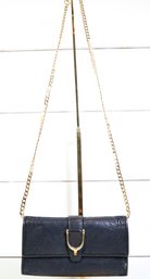 Gucci Navy Suede Stirrup Wallet With Gold Chain Purse