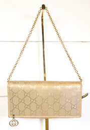 Gucci Metallic Gold GG Imprime Canvas Wallet On Chain Bag Purse
