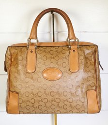 Celine Canvas And Leather Signature Top Handle Bag Purse