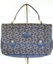 CELINE C Sulky Canvas Top Handle Handbag Navy Monogram Leather Purse