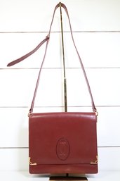 Cartier Must De Cartier Burgundy Leather Shoulder Bag Purse Gold Hardware