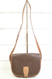 CELINE Macadam Crossbody Shoulder Bag Canvas Leather Brown Beige