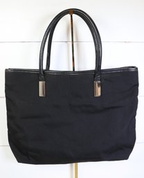 Gucci Nylon Black Tote Bag Purse Leather Silver Hardware