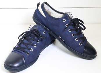 Louis Vuitton Blue Graphite Damier Nylon And Leather Cap Toe Low Top Sneakers Size 10