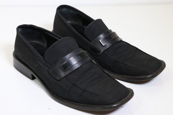 Womans Gucci Metal ID Tag Canvas Black Loafers Penny Loafer Size 35 1/2