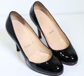 Christian Louboutin Simple Patent Leather Pumps In Black With Red Soles Size 34