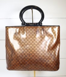 Celine Macadam Canvas Hand Bag Enamel Brown Purse