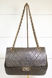 Bally Vintage Chain Shoulder Bag Leather Black Gold Purse
