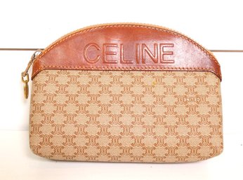 CELINE Makeup Cosmetic Bag Pouch Macadam Leather Beige Brown