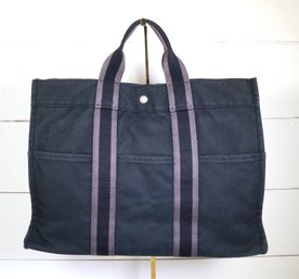 Hermes  Toile Fourre-Tout MM Tote Black Canvas Purse