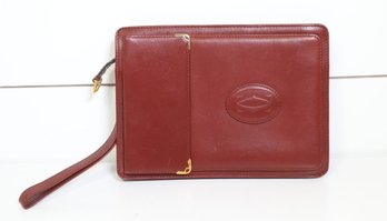 Cartier  Leather Portfolio Red Gold-Tone Hardware Wrist Strap