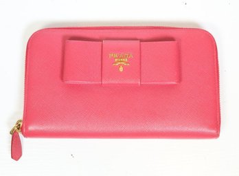 Prada  Saffiano Metal Leather Continental Wallet Pink