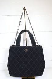 Chanel Wild Stitch Suede Leather Handbag Black Purse Shoulder Bag