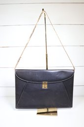 Vintage Gucci Envelope Portfolio In Black Leather With Gold Hardware