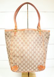 GUCCI GG Canvas Tote Bag Beige Gold Vintage Purse