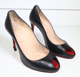 Christian Louboutin  Leather Pumps Black Peep-Toe Red Bottom Heels Size 35