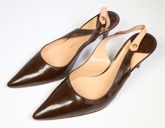 Louis Vuitton  Monogram Pattern Patent Leather Slingback Pumps Brown Heels Size 35 1/2 M