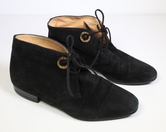 CELINE Black Suede High-Cut Lace-Up Shoe Size 34 1/2