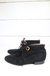 CELINE Black Suede High-Cut Lace-Up Shoe Size 34 1/2