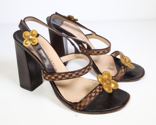 Louis Vuitton  Damier Ebene Pattern Leather Slingback Sandals Size 34 1/2