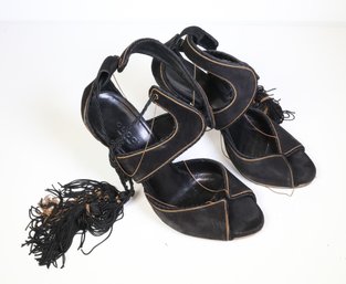 Gucci Black Strap Heel With Tassels Size 35 1/2