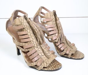 GIVENCHY Strappy Gladiator Open Toe Nude Leather Heels Snake Print Size 37