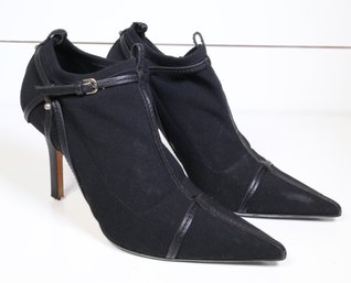 Gucci  Black Ankle Boots Heel Leather Trim Pointed Toe  Size 34 1/2 C