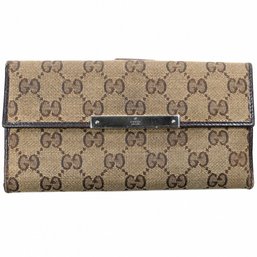 Gucci GG Supreme Canvas Continental Wallet Brown Leather Trim