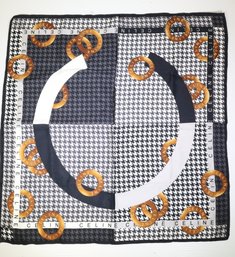 Celine Big C Logo Houndstooth Scarf Neckerchief Handkerchief