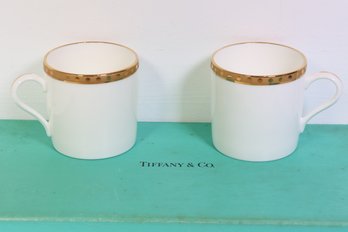 Tiffany & Co. Gold Band White Mug Cup 2 Pieces