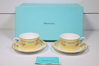 Tiffany & Co. Pink Tulip Coffee Cup & Saucer Set Of 2