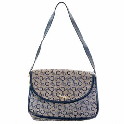 Céline Macadam Monogram Canvas Leather Crossbody Shoulder Bag Handbag Purse Navy