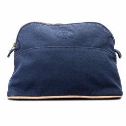 Hermès Bolide MM Navy Canvas Leather Cosmetic Pouch Toiletry Bag