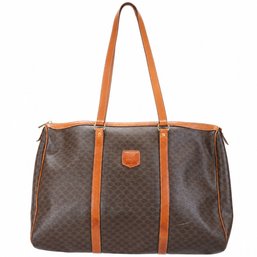 Céline Macadam Monogram Coated Canvas Leather Tote Shoulder Bag Handbag Brown