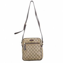 Gucci GG Supreme Canvas Leather Crossbody Messenger Shoulder Bag Beige Brown