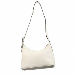 Prada Leather Hobo Shoulder Bag Handbag Purse Ivory Silver Hardware