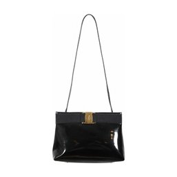 Salvatore Ferragamo Vara Black Patent Leather Shoulder Bag Crossbody Handbag Purse