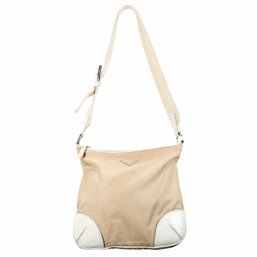 Prada Tessuto Nylon Leather Crossbody Shoulder Bag Handbag Purse Beige