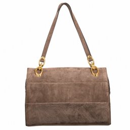 Salvatore Ferragamo Suede Shoulder Bag Handbag Purse Brown Gold Hardware