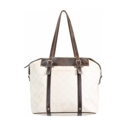 Loewe Canvas Leather Shoulder Bag Tote Handbag Purse Beige Brown