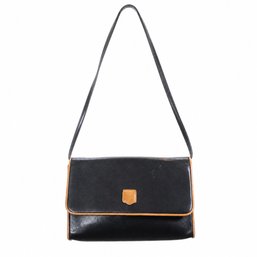 Celine Black Leather Tan Trim Flap Crossbody Shoulder Bag Handbag Purse