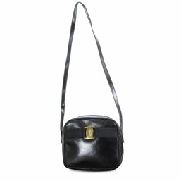 Salvatore Ferragamo Vara Bow Black Leather Crossbody Shoulder Bag Purse Handbag