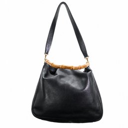 Gucci Bamboo Black Leather Hobo Shoulder Bag Handbag Purse