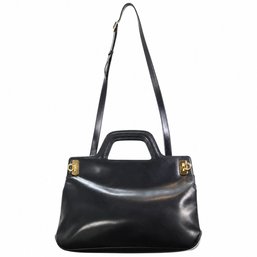 Salvatore Ferragamo Gancini Black Leather Top Handle Shoulder Bag Handbag Purse