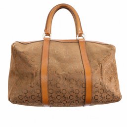Céline Macadam Monogram Canvas Leather Boston Bag Handbag Purse Brown