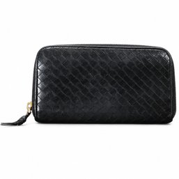 Bottega Veneta Intrecciato Black Leather Zip Around Continental Wallet