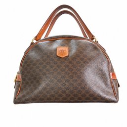 Céline Macadam Monogram Canvas Brown Leather Boston Bag Handbag Purse Top Handle
